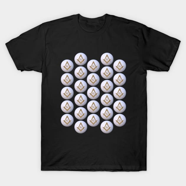 Mason Golfer - Gold Square and Compass Balls T-Shirt by Hermz Designs